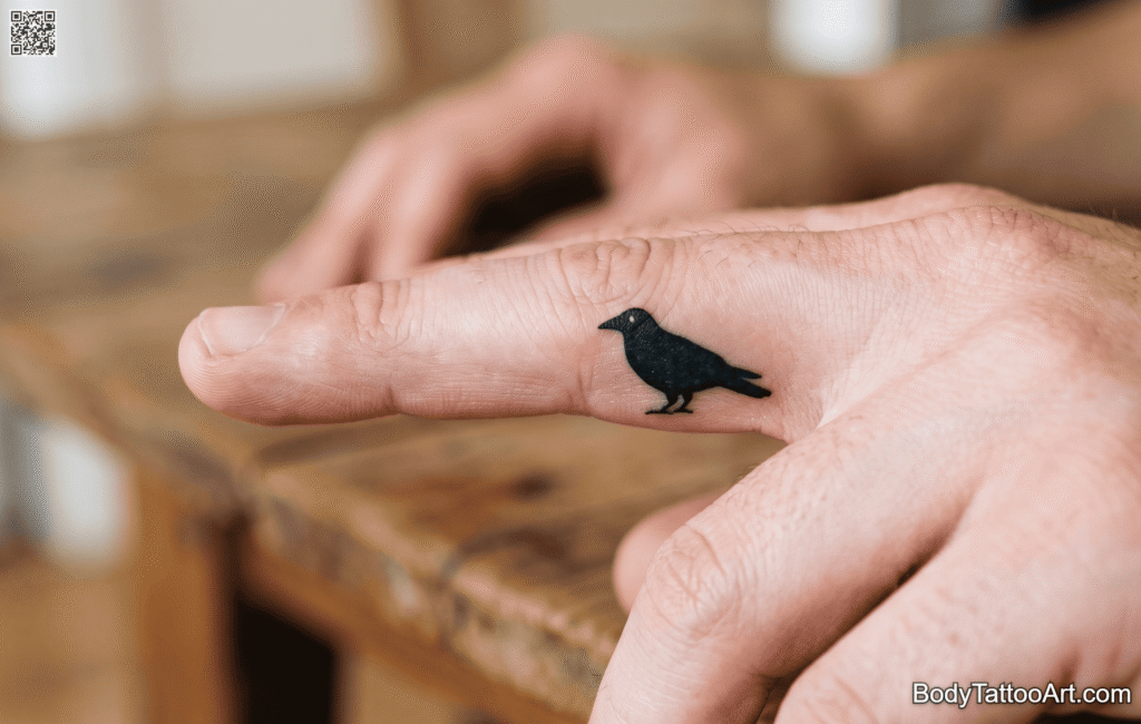 Tiny Finger Crow Tattoos