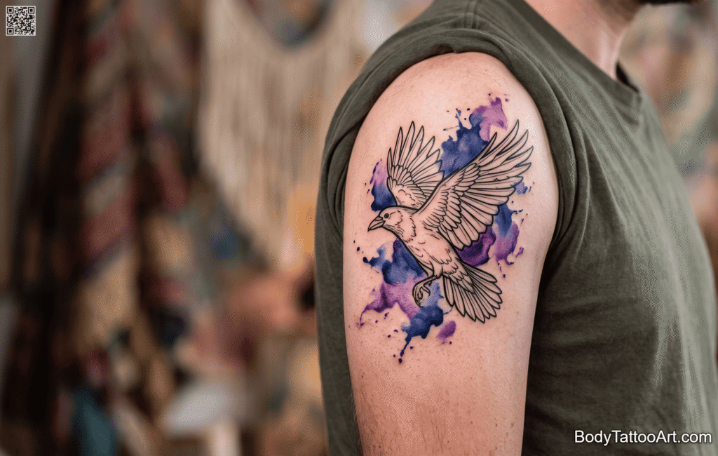 Watercolor with black linework Crow Tattoos