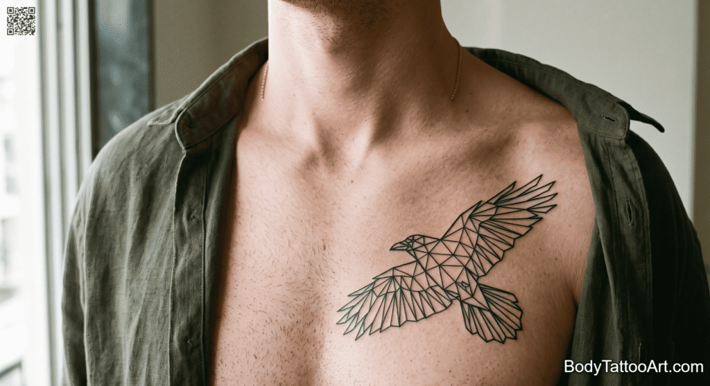 Geometric linework Crow Tattoos