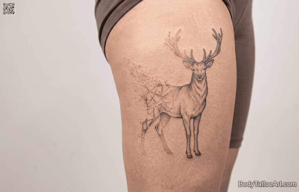 Negative space with fine line fade Deer Tattoos 