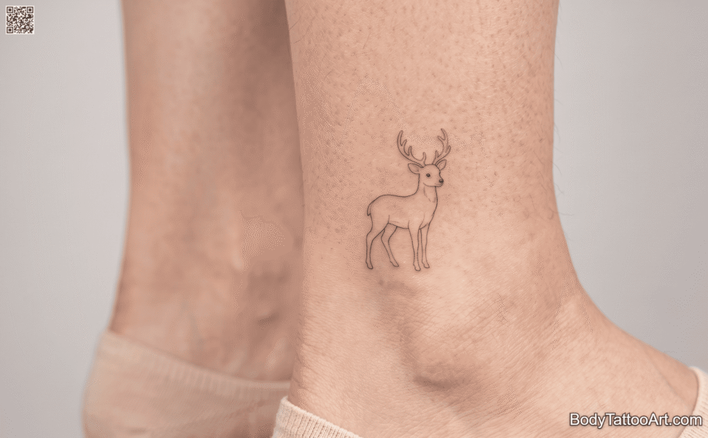 Single needle fine line Deer Tattoos 