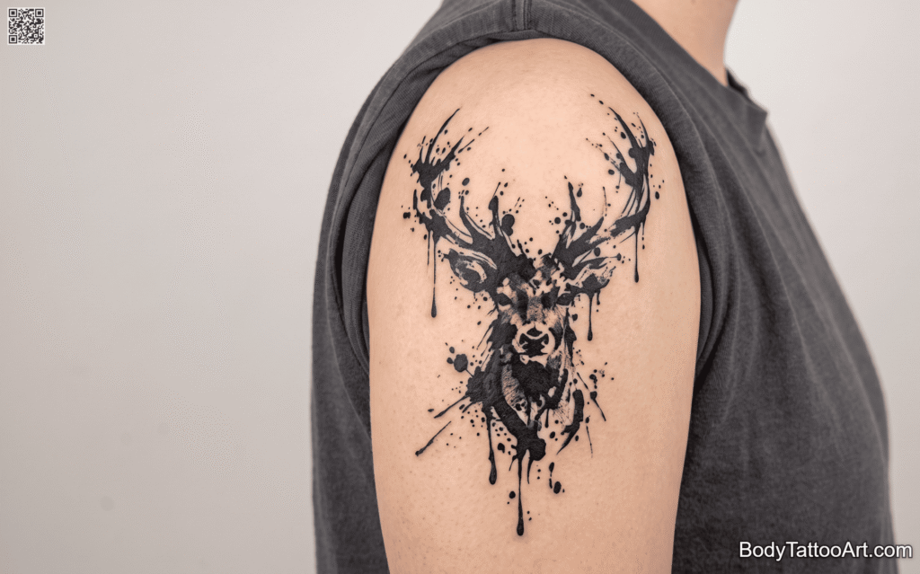 Abstract ink splatter Deer Tattoos 