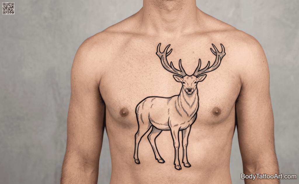 Bold outline illustrative Deer Tattoos 