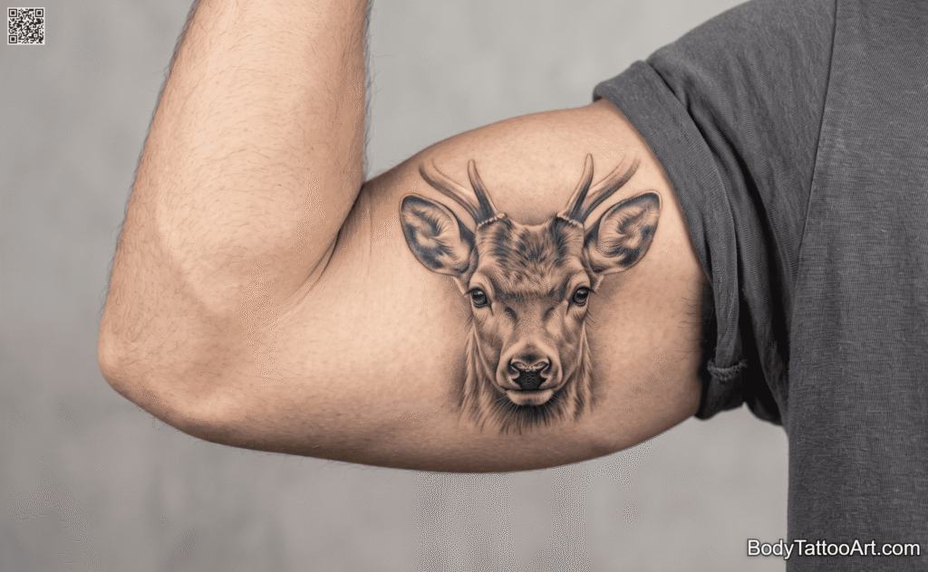 Grey-wash realism Deer Tattoos 