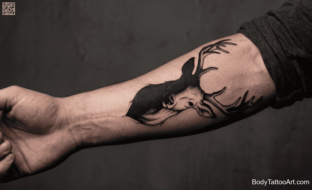 : Chiaroscuro blackwork Deer Tattoos 