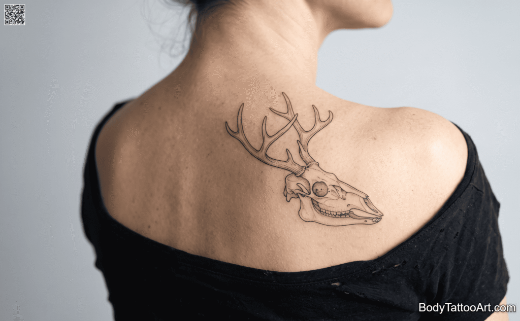 Fine line with cross-hatching Deer Tattoos 