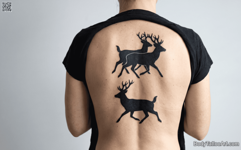 Blackwork silhouette Deer Tattoos 