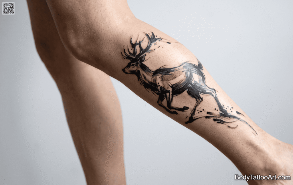 Brushstroke illustrative Deer Tattoos 