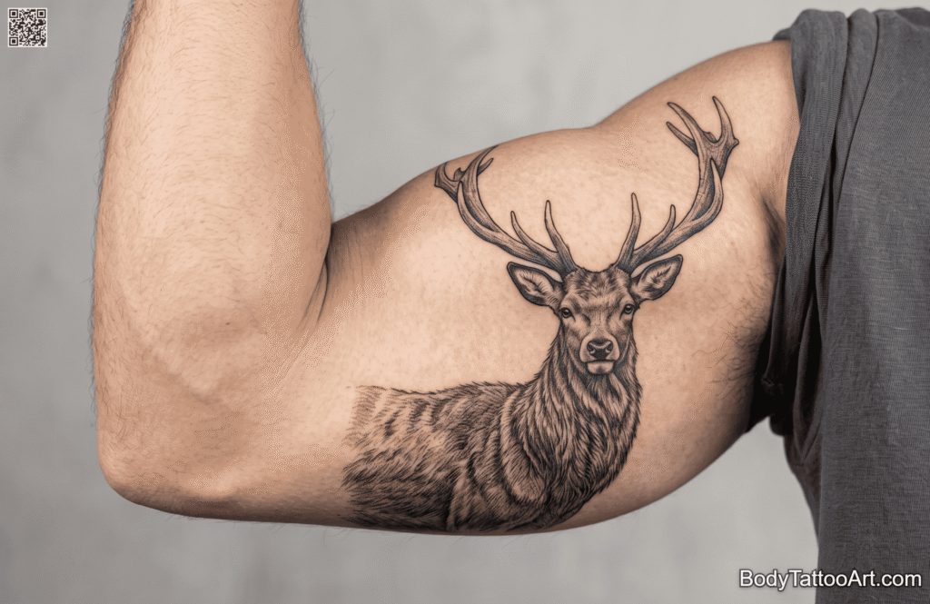 Cross-hatch realism Deer Tattoos 