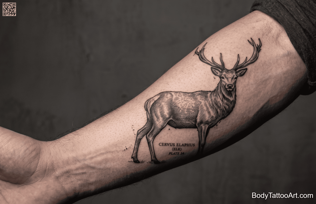  Etching linework Deer Tattoos 