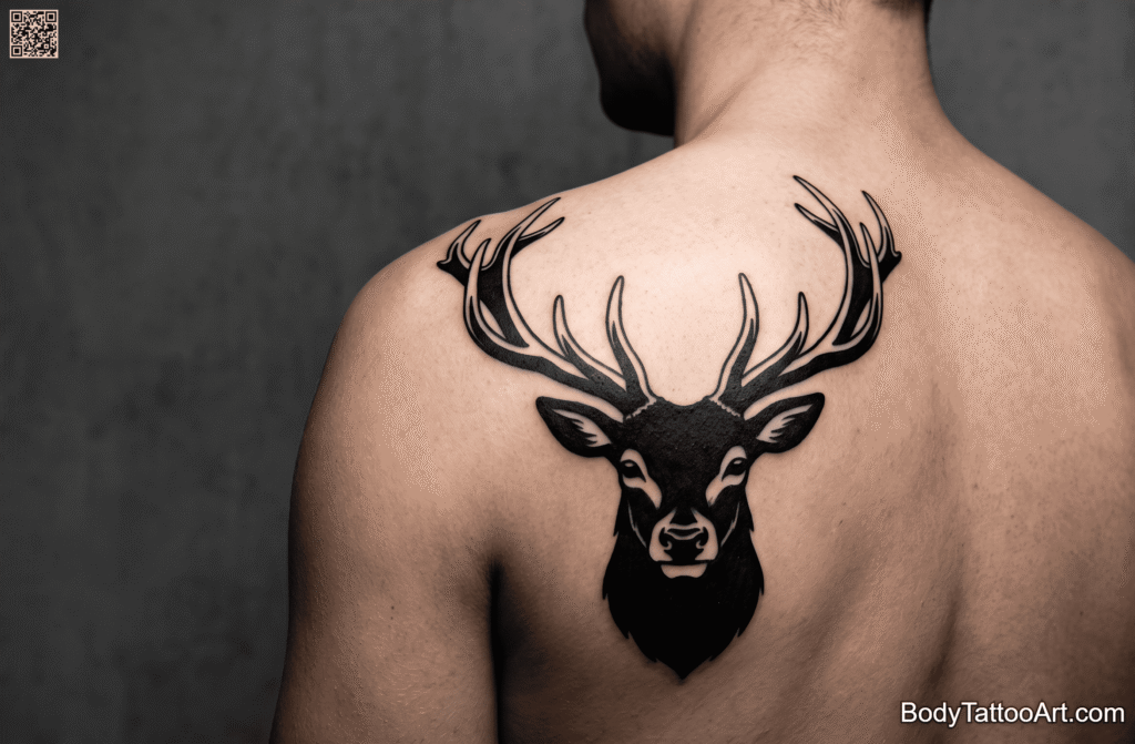 Blackwork with negative space Deer Tattoos 