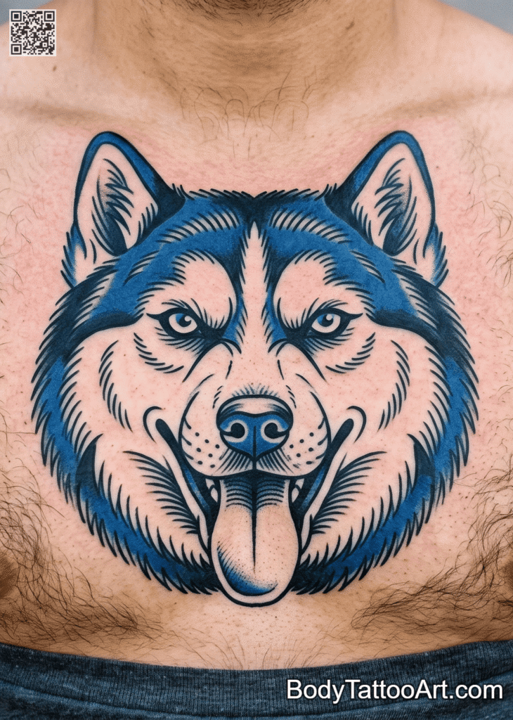 Big Bold Husky Chest Piece Dog Tattoos
