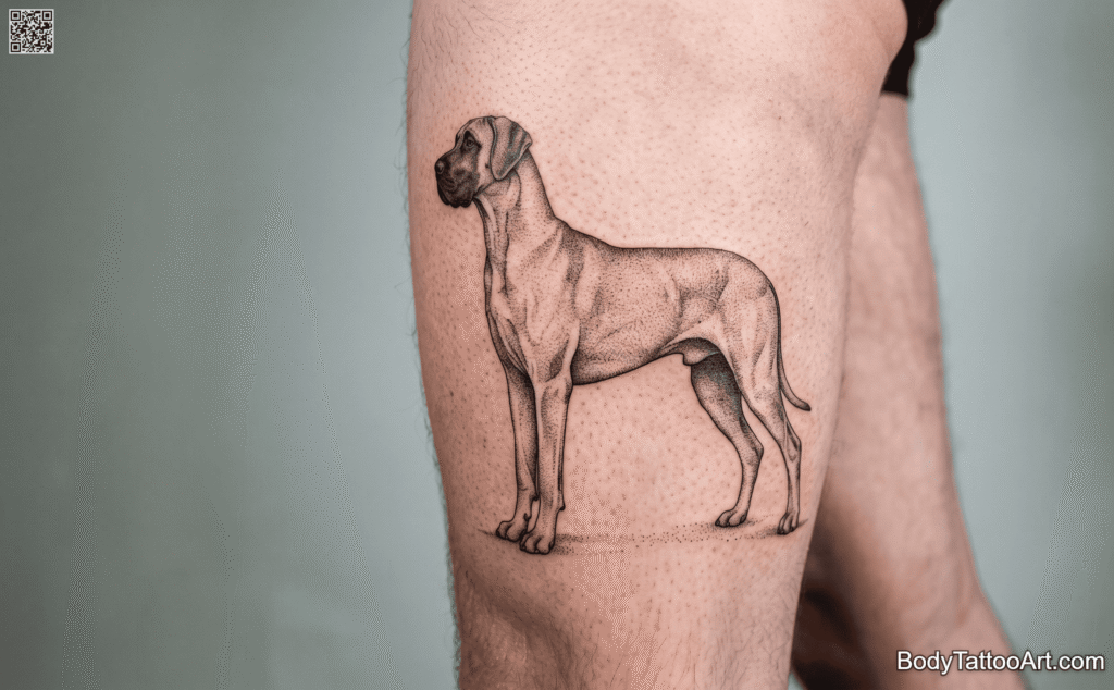 Grey Dotwork Great Dane Dog Tattoos
