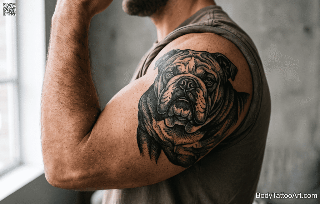 Big Blackwork Bulldog Bust Dog Tattoos