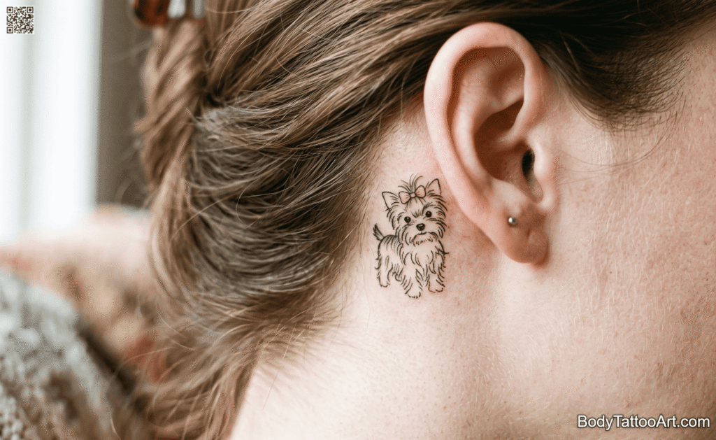 Cute Doodle Yorkie with Bow Dog Tattoos