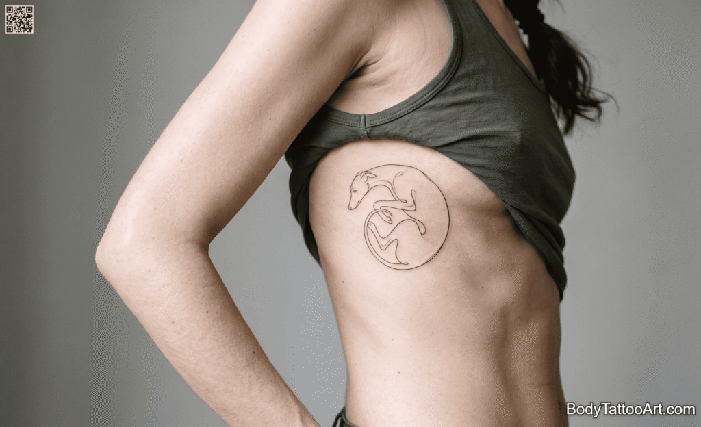 Small Line Whippet Curl Dog Tattoos