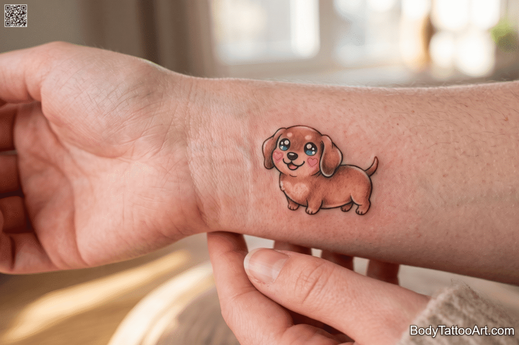 Tiny Kawaii Dachshund Dog Tattoos