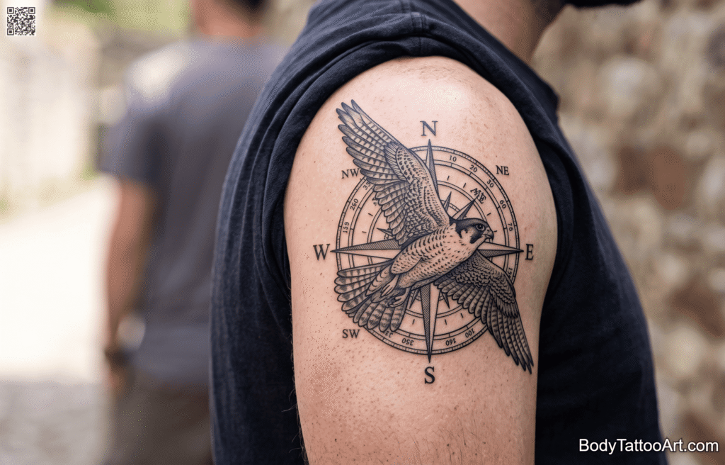 Fine line illustrative Falcon Tattoos 