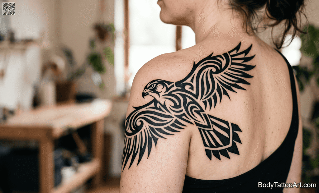 Tribal blackwork Falcon Tattoos