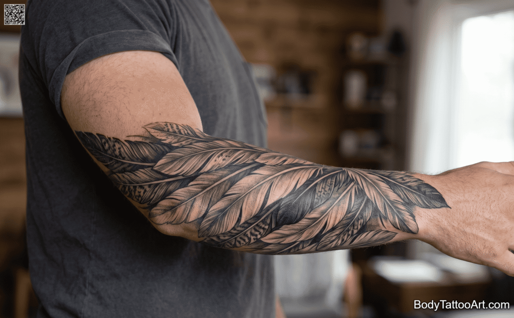  Falcon Sleeve with Layered Feathers