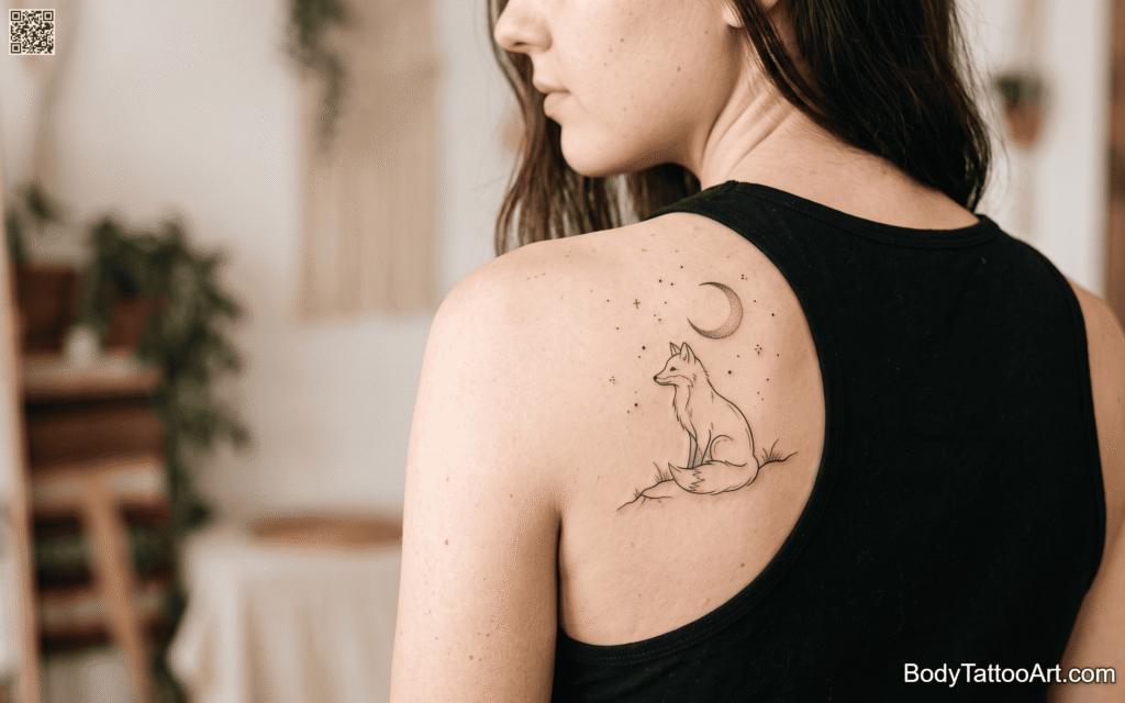 Fine line with light stipple shading Fox Tattoos