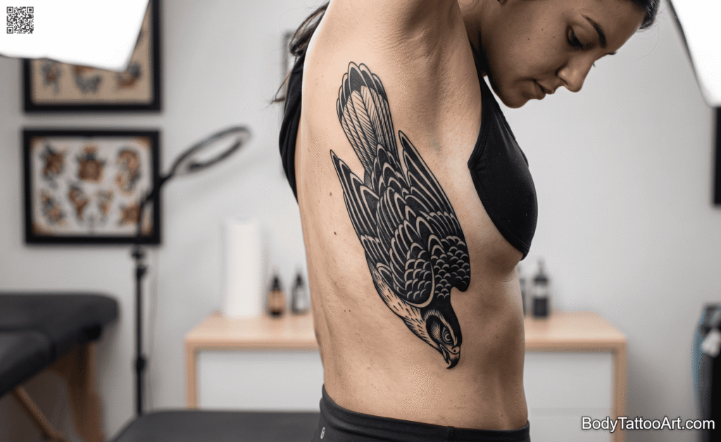 Dynamic blackwork Hawk Tattoos