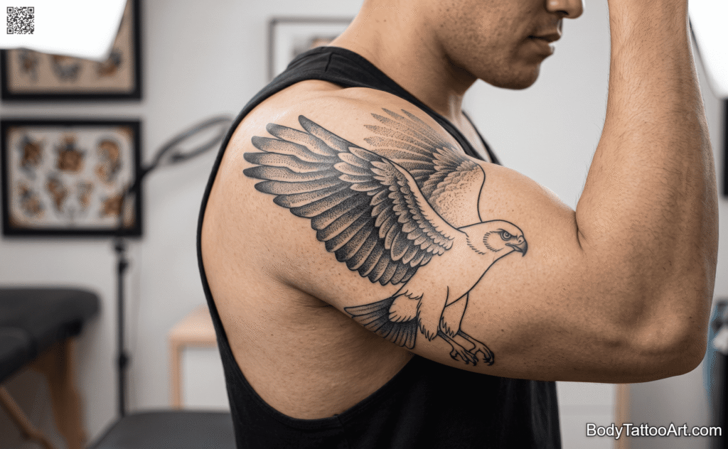 Fine Dotwork Stippled Wing Hawk