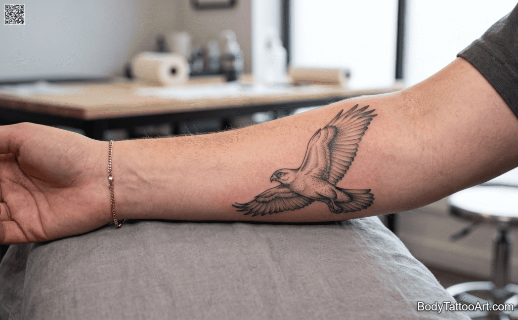Dotwork Shaded Hawk Forearm