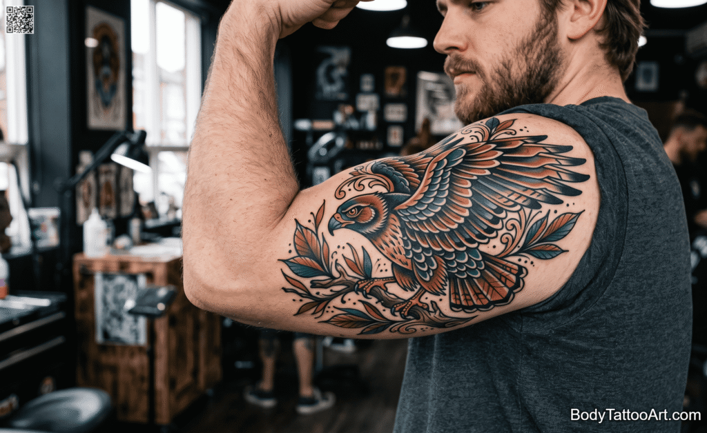 Neo-Traditional Hawk with Bold Color