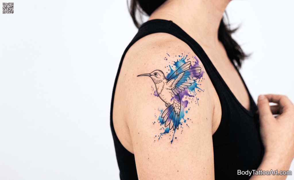 Watercolor Splatter Hummingbird