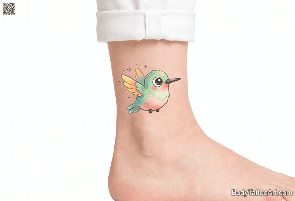 Cute Cartoon Hummingbird with Big Eyes