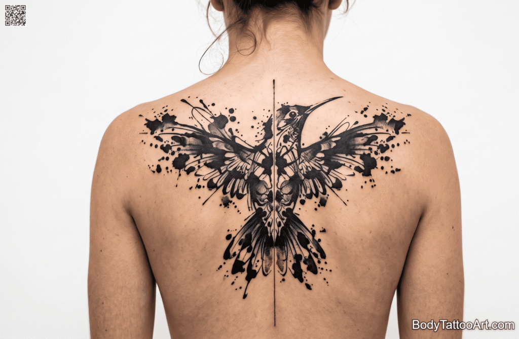 Abstract Ink Blot Hummingbird Tattoos
