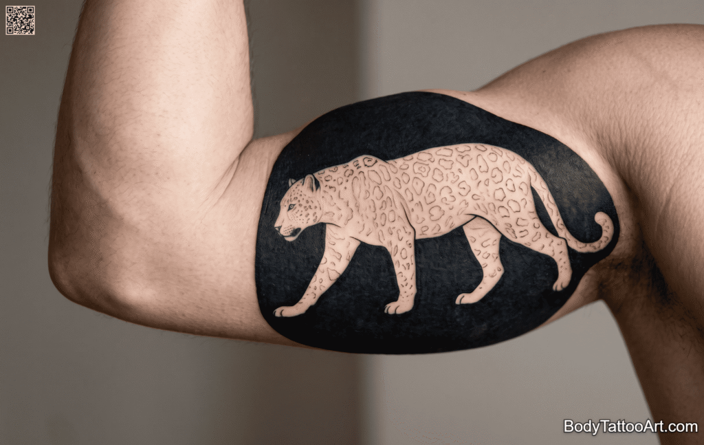 Negative space blackwork Leopard Tattoos