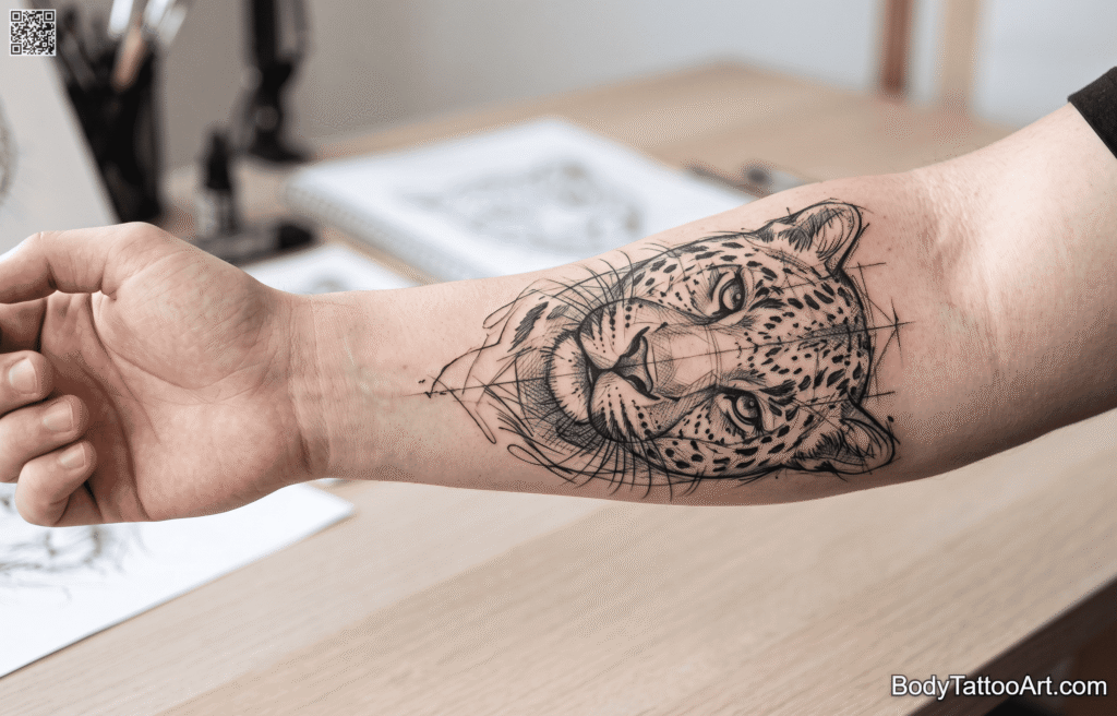 Sketch-style Leopard Tattoo