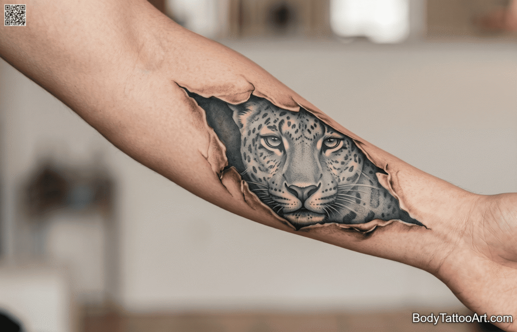 3D Optical Illusion Leopard Tattoos