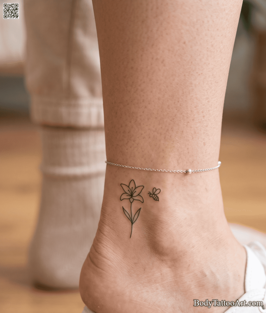 Ankle or behind the ear Lily With Bee Tattoos