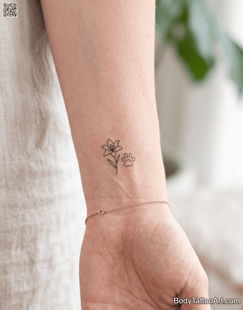 Minimalist linework Lily With Lion Tattoos