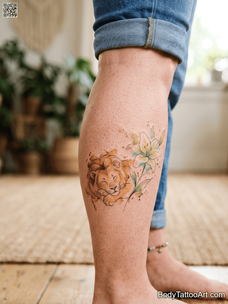 Watercolor with linework accents Lily With Lion Tattoos