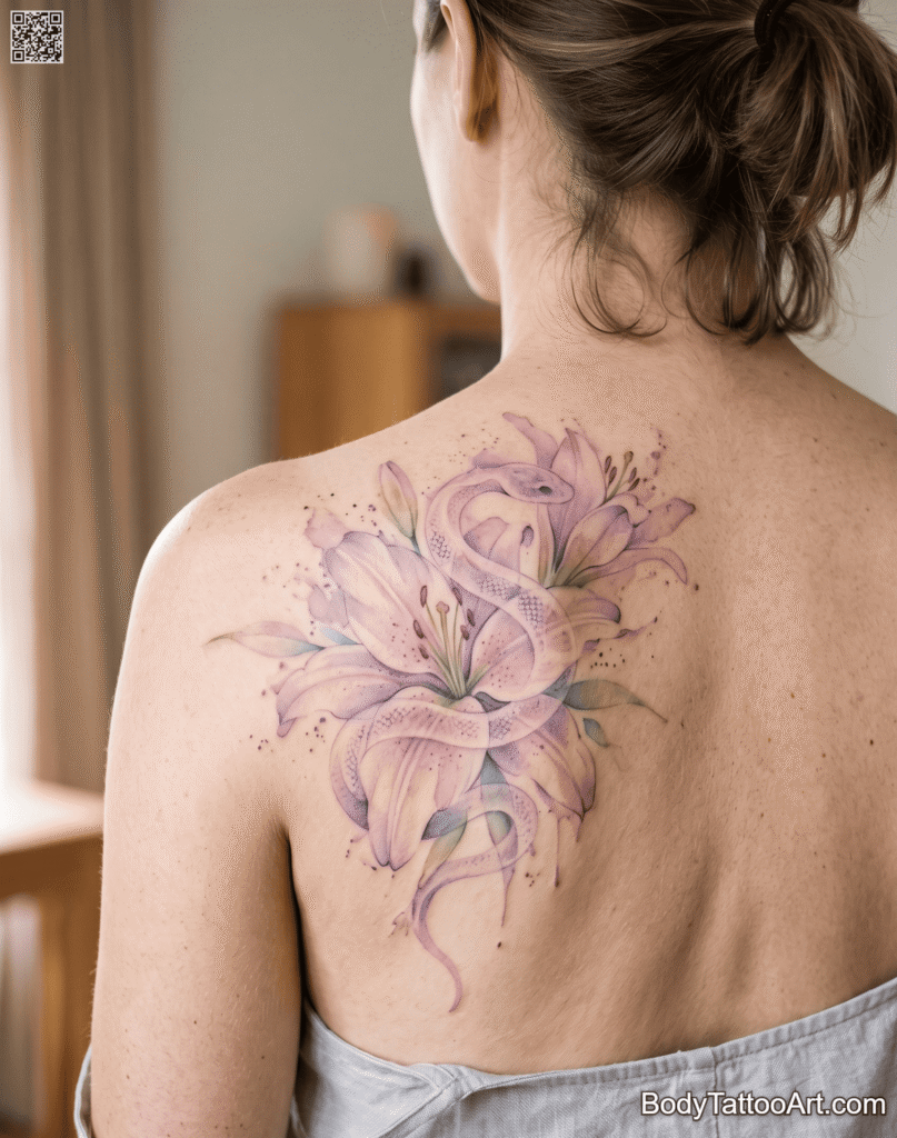 Watercolor Lily With Snake Tattoos