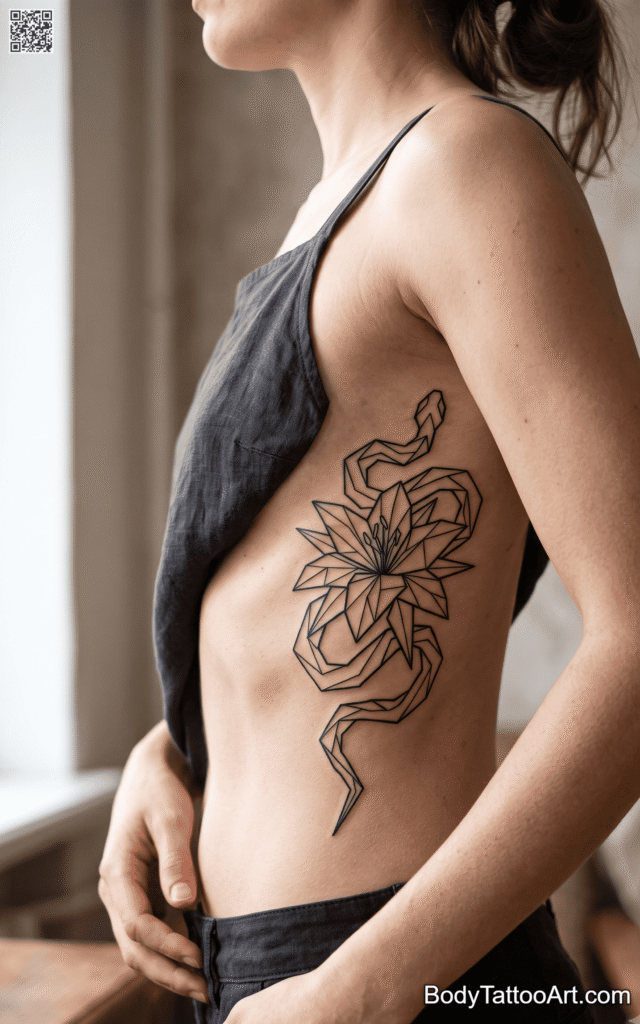 Geometric/abstract Lily With Snake Tattoos