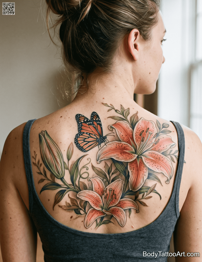  The Full Garden Piece Lily with Butterfly Tattoos