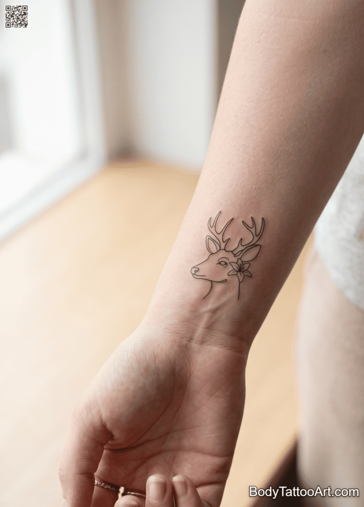 Minimalist line art Lily with Deer Tattoos