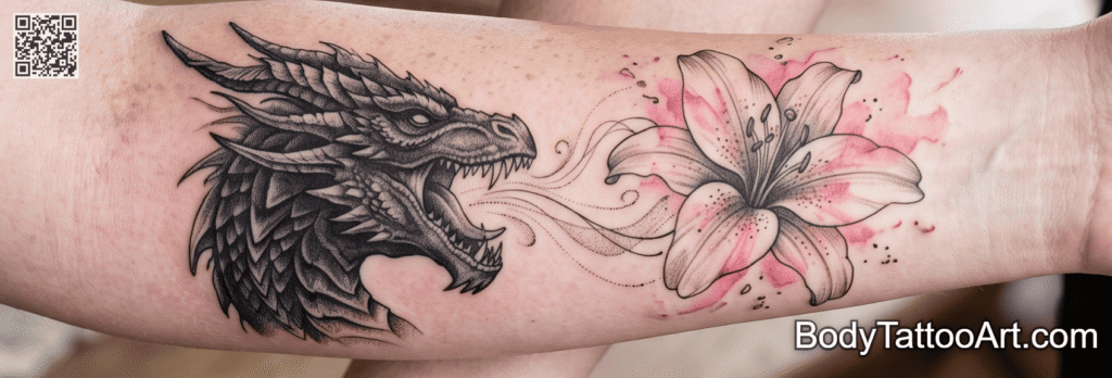 Forearm Lily with Dragon Tattoos