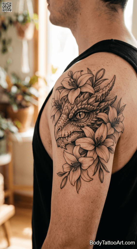 Shoulder Lily with Dragon Tattoos