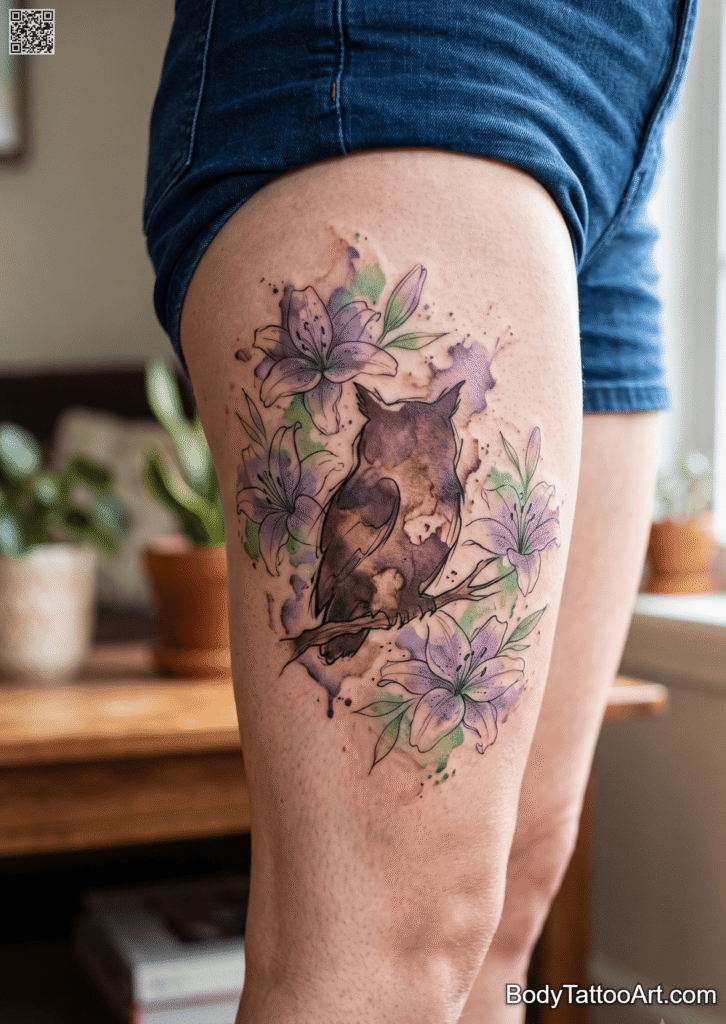 Watercolor Lily with Owl Tattoos