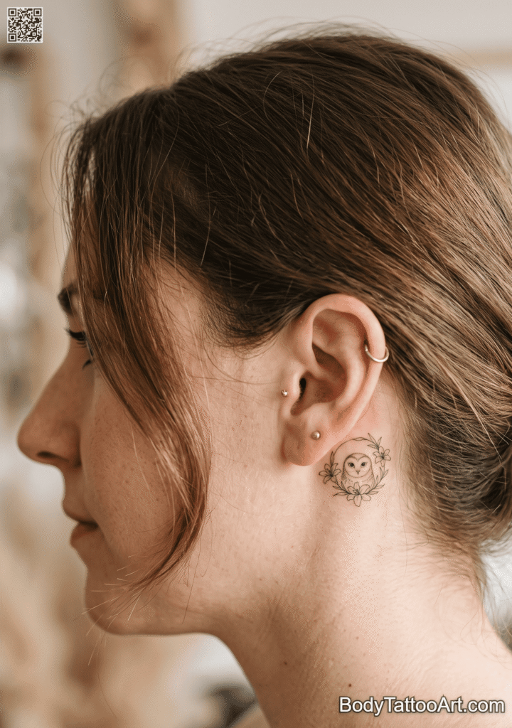  Fine line micro tattoo Lily with Owl Tattoos