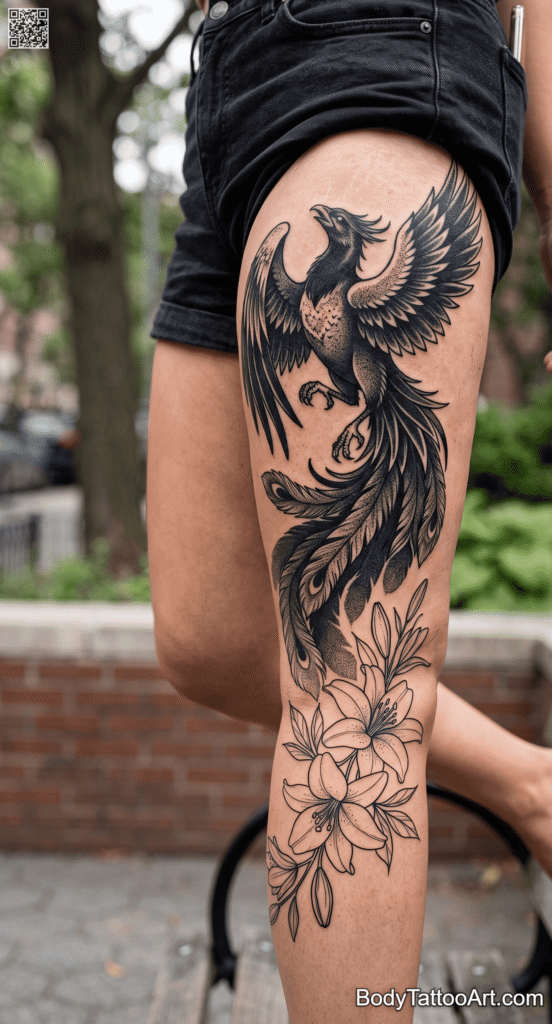 Blackwork with dotwork shading Lily with Phoenix Tattoos