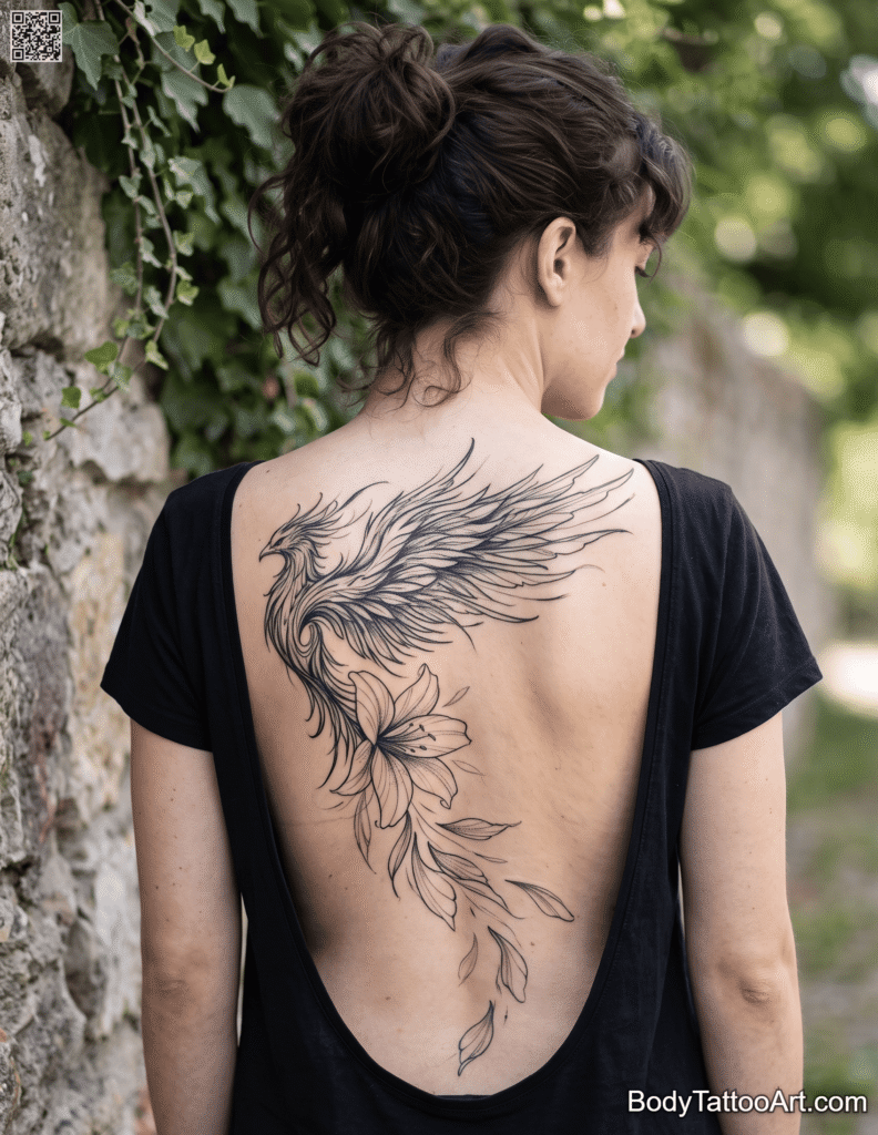 Abstract linework Lily with Phoenix Tattoos