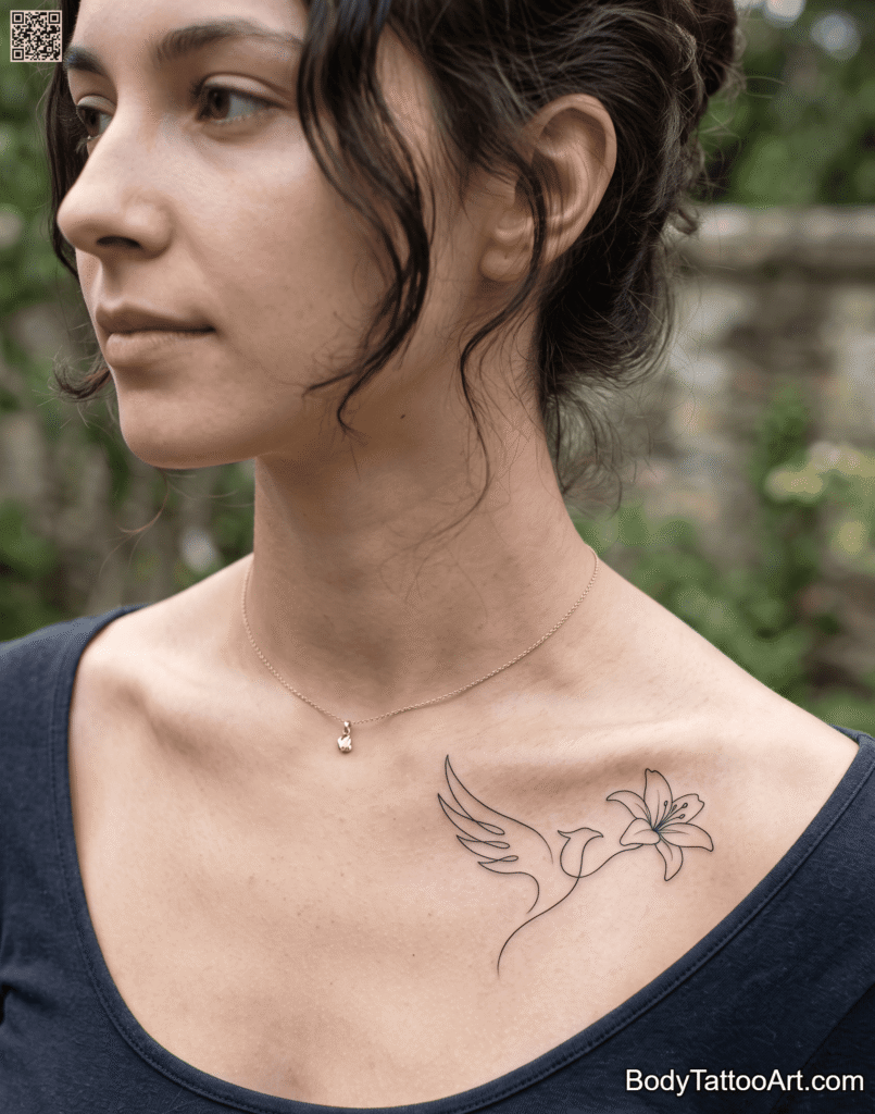 Minimalist fine line Lily with Phoenix Tattoos
