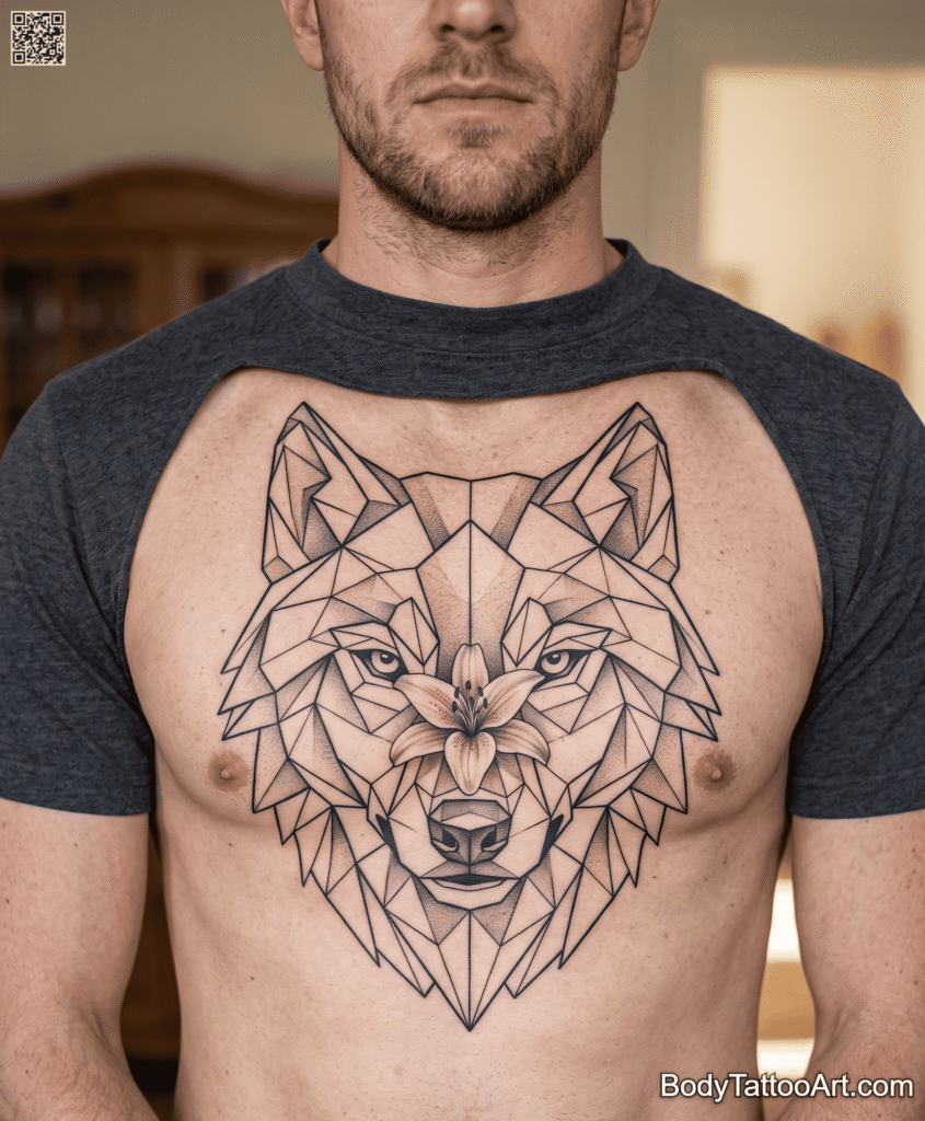 Geometric Lily with Wolf Tattoos